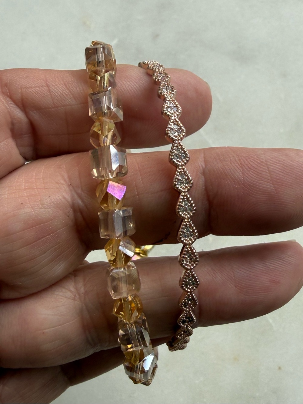 Erimish Champagne Bead & Rose Gold Cuff Bracelet Set NWOT